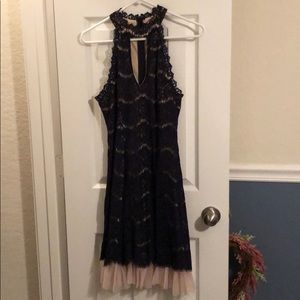 Navy and champagne dress